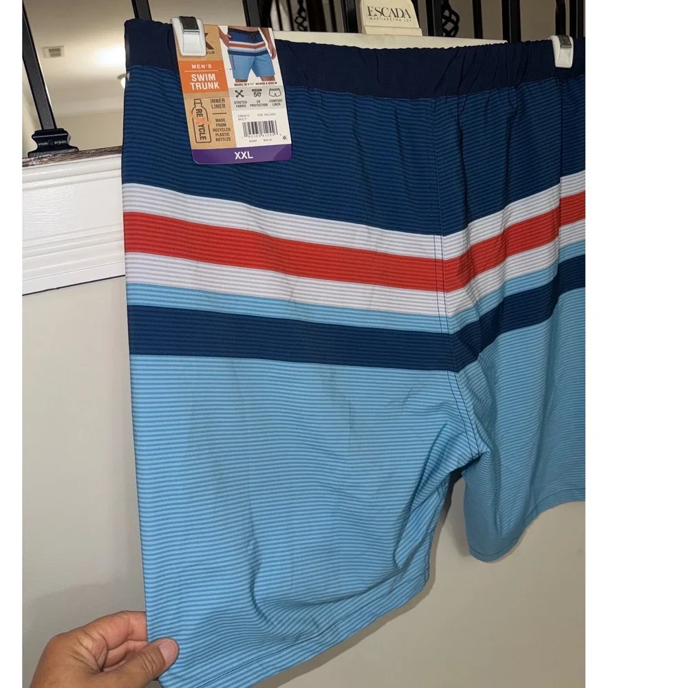ZeroXposur Mens Swim Trunks XXL Blue Stripe Recycled Board Shorts UPF 50+ NWT
